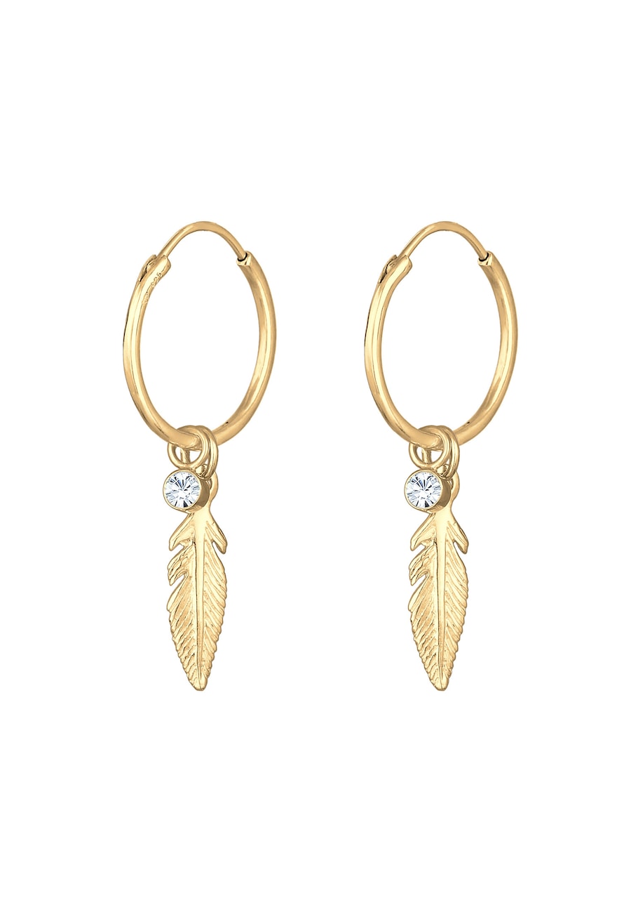 Elli Ohrringe Creole Feder 925 Silber, mit Kristallen von Swarovski goldfarben Damen