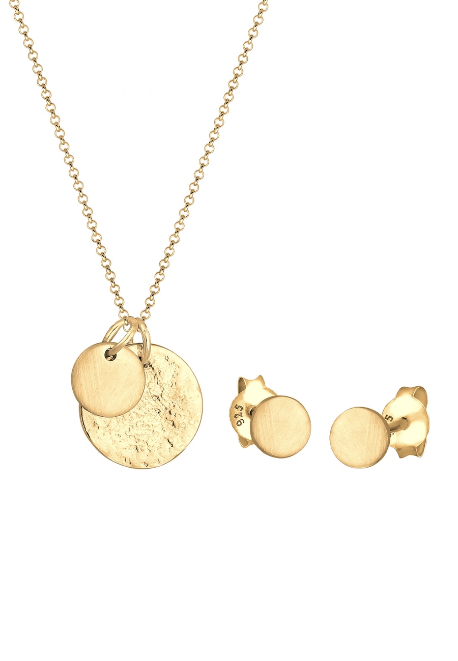 Elli Plättchen Geo-Organic Halskette Ohrring 925 Silber golfarben Damen
