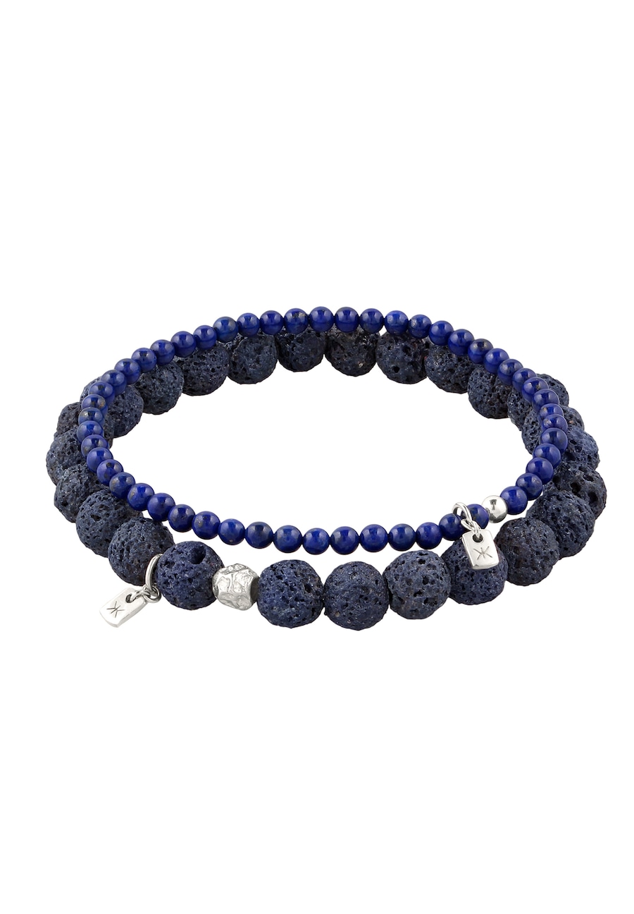 KUZZOI Set Perlen Lava Blau 925 Sterling Silber 23 Herren