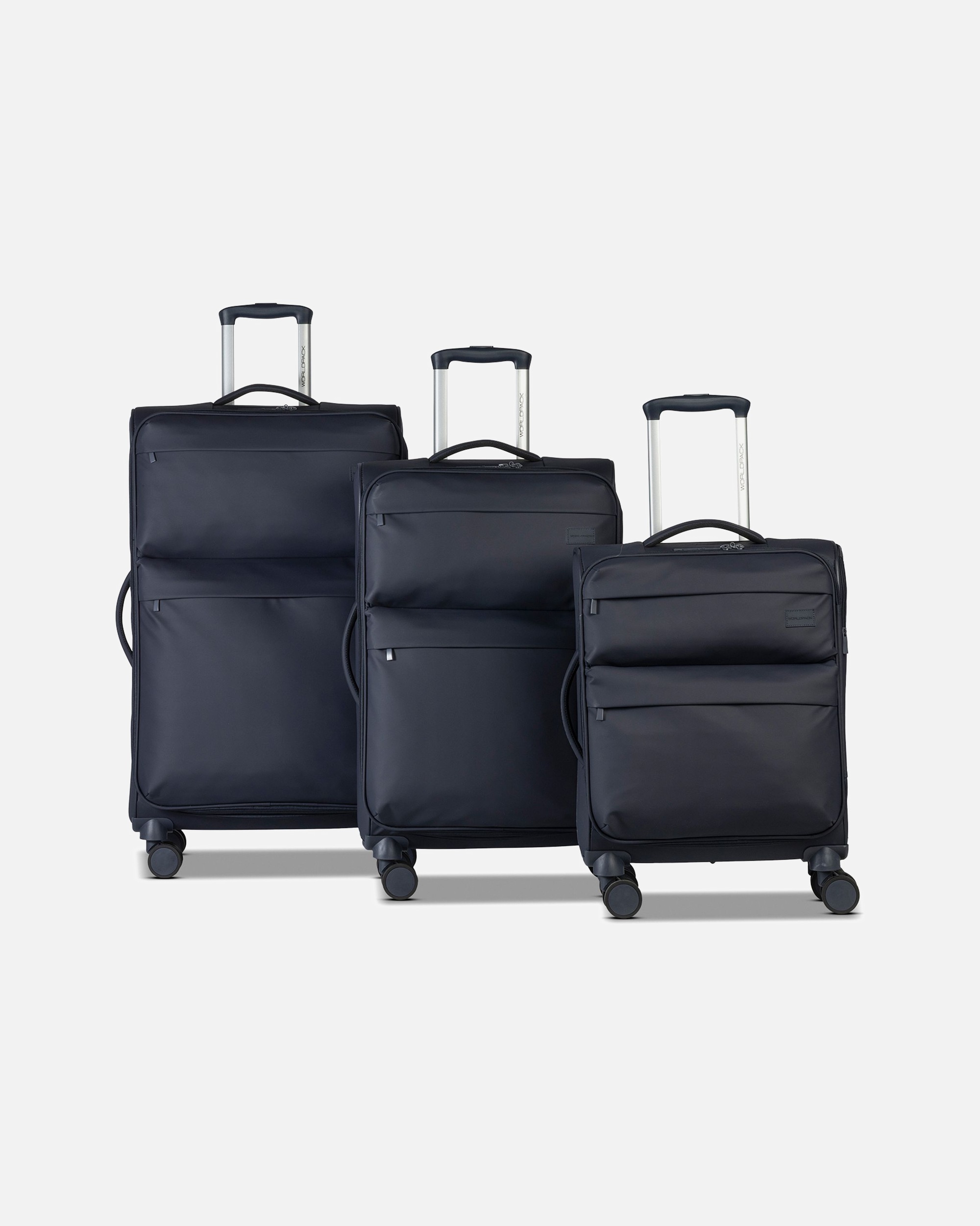 Koffer für Männlich Worldpack Kyoto 4 Rollen Kofferset 3-teilig mit Dehnfalte dunkelblau