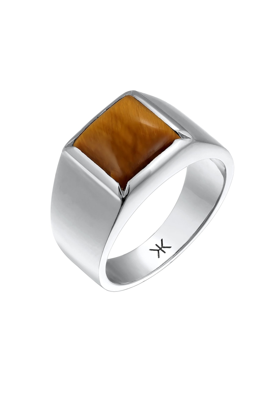 KUZZOI Siegelring Tigerauge Braun 925 Sterling Silber 62 Herren