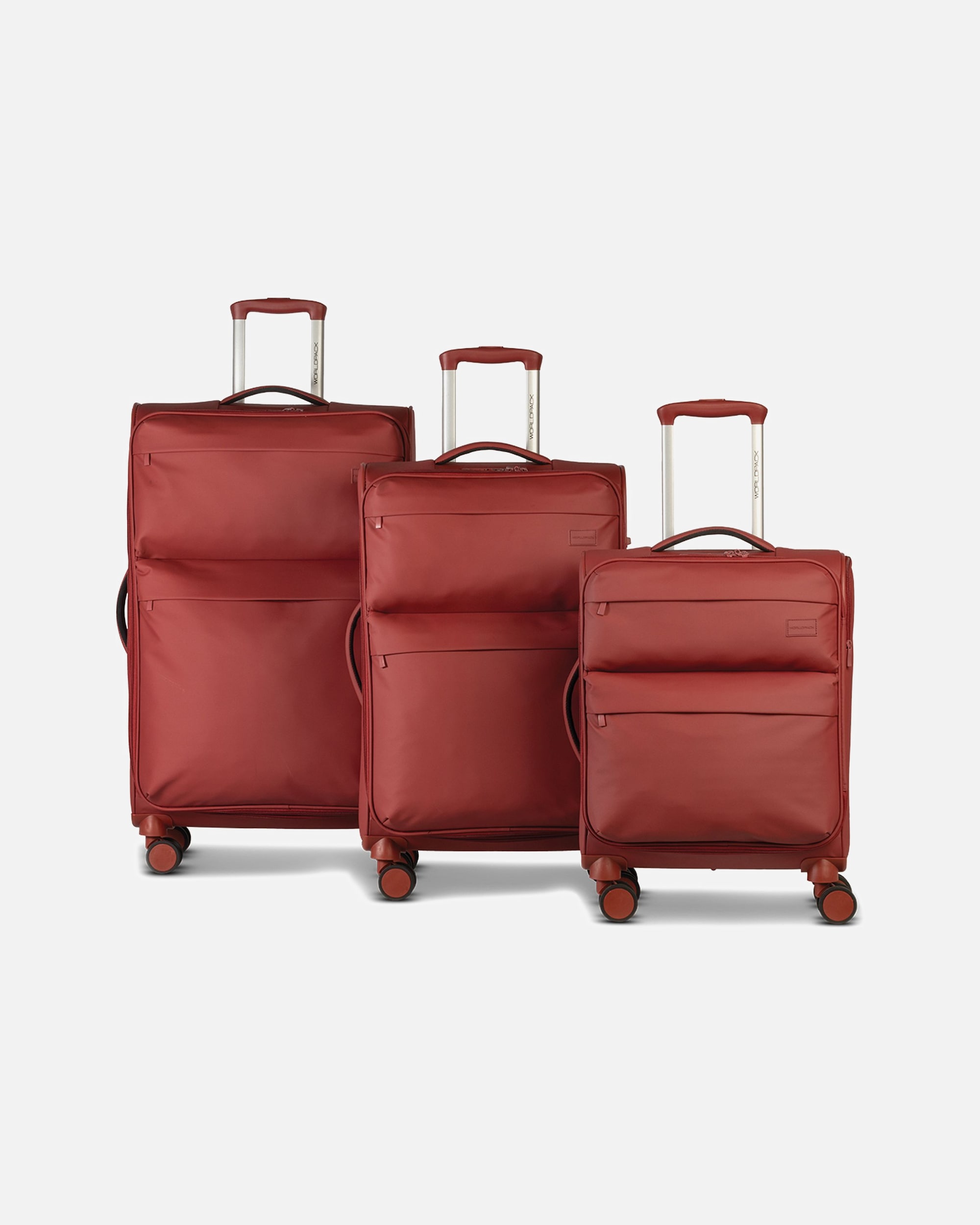 Koffer für Männlich Worldpack Kyoto 4 Rollen Kofferset 3-teilig mit Dehnfalte ziegelrot