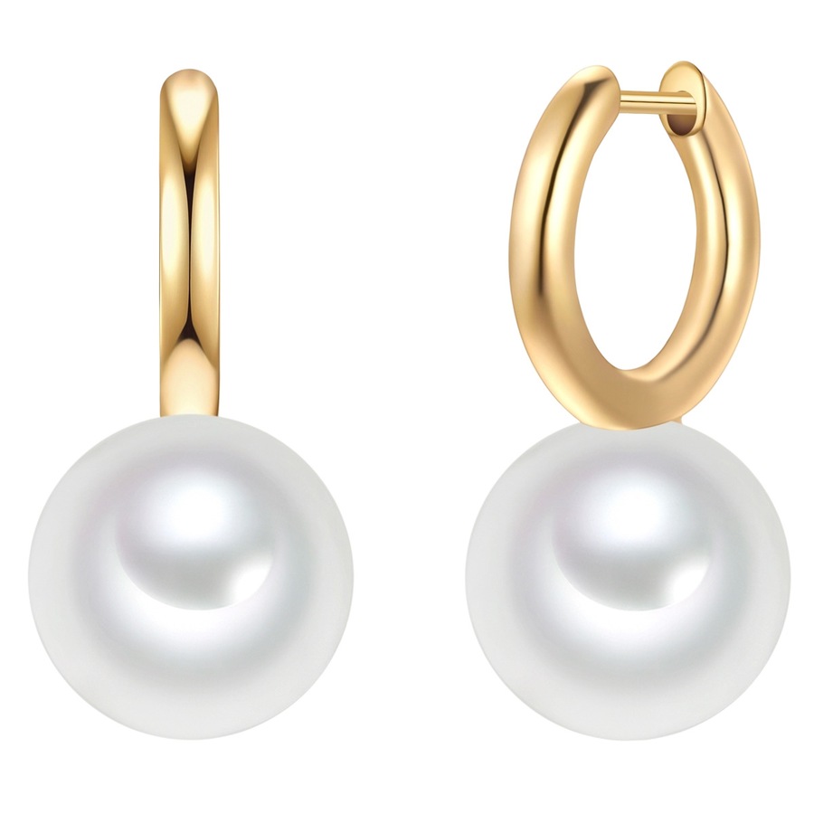 Yokoamii Creolen aus Messing in gelbgold mit Perle (synth.) 33,5 mm Damen