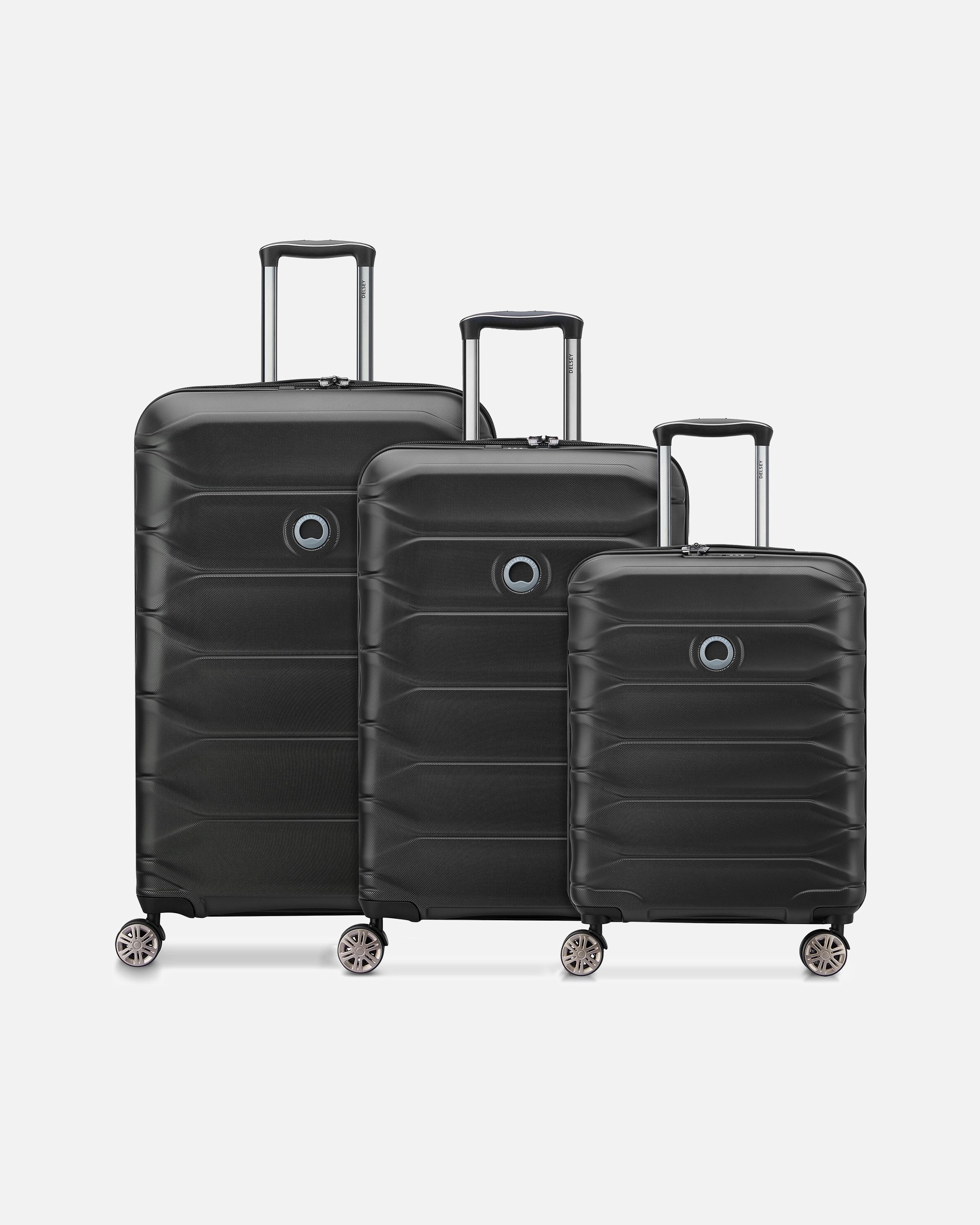 Koffer für Männlich Delsey Paris Meteor 4 Rollen Kofferset 3-teilig mit Dehnfalte deep black