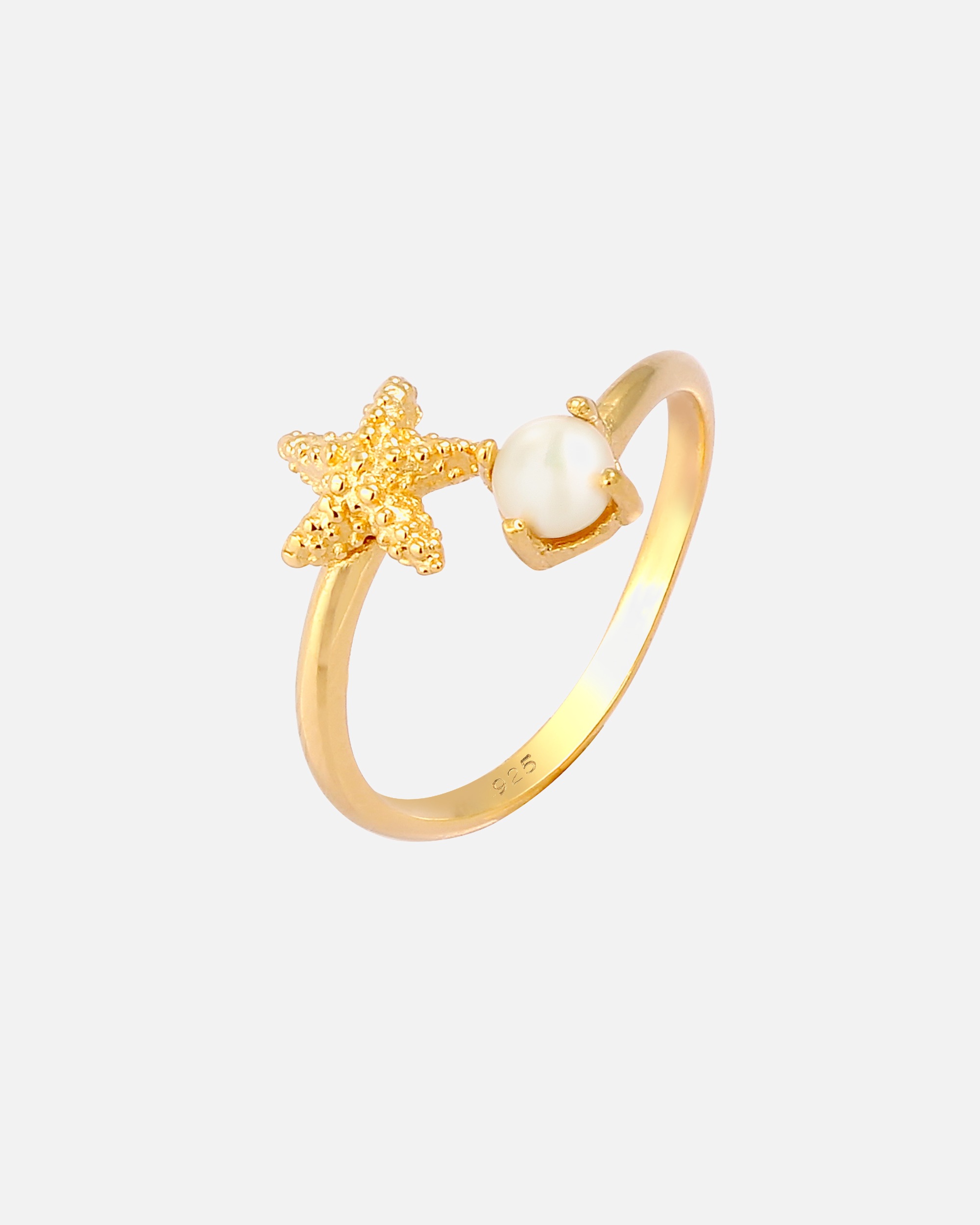 Ring für Weiblich Elli Offen Verstellbar Seestern Perle 925 Silber 54