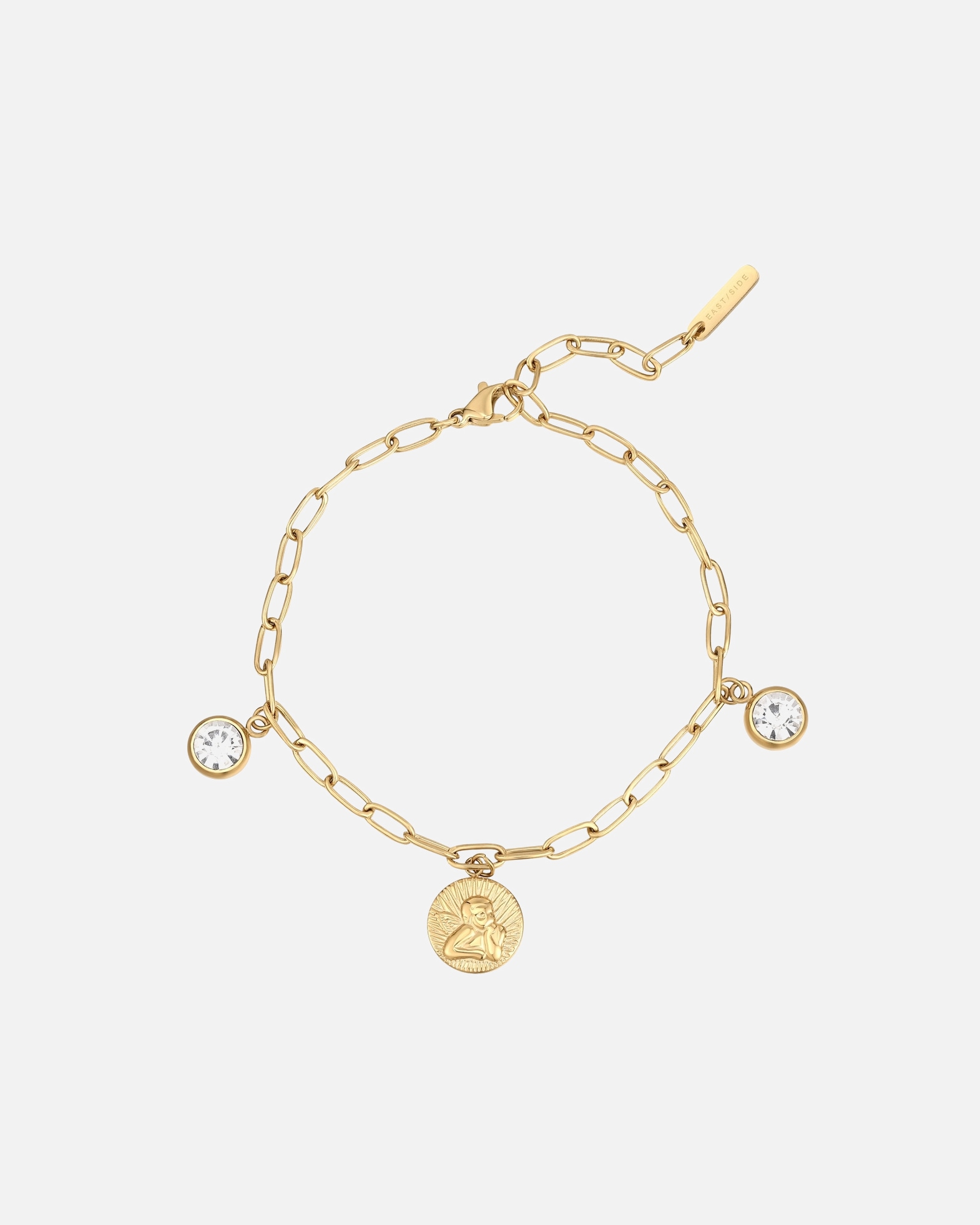 Armband für Weiblich Eastside Armband Engel aus Edelstahl in Gelbgold mit Zirkonia 22,0 cm, flexibel einstellbar