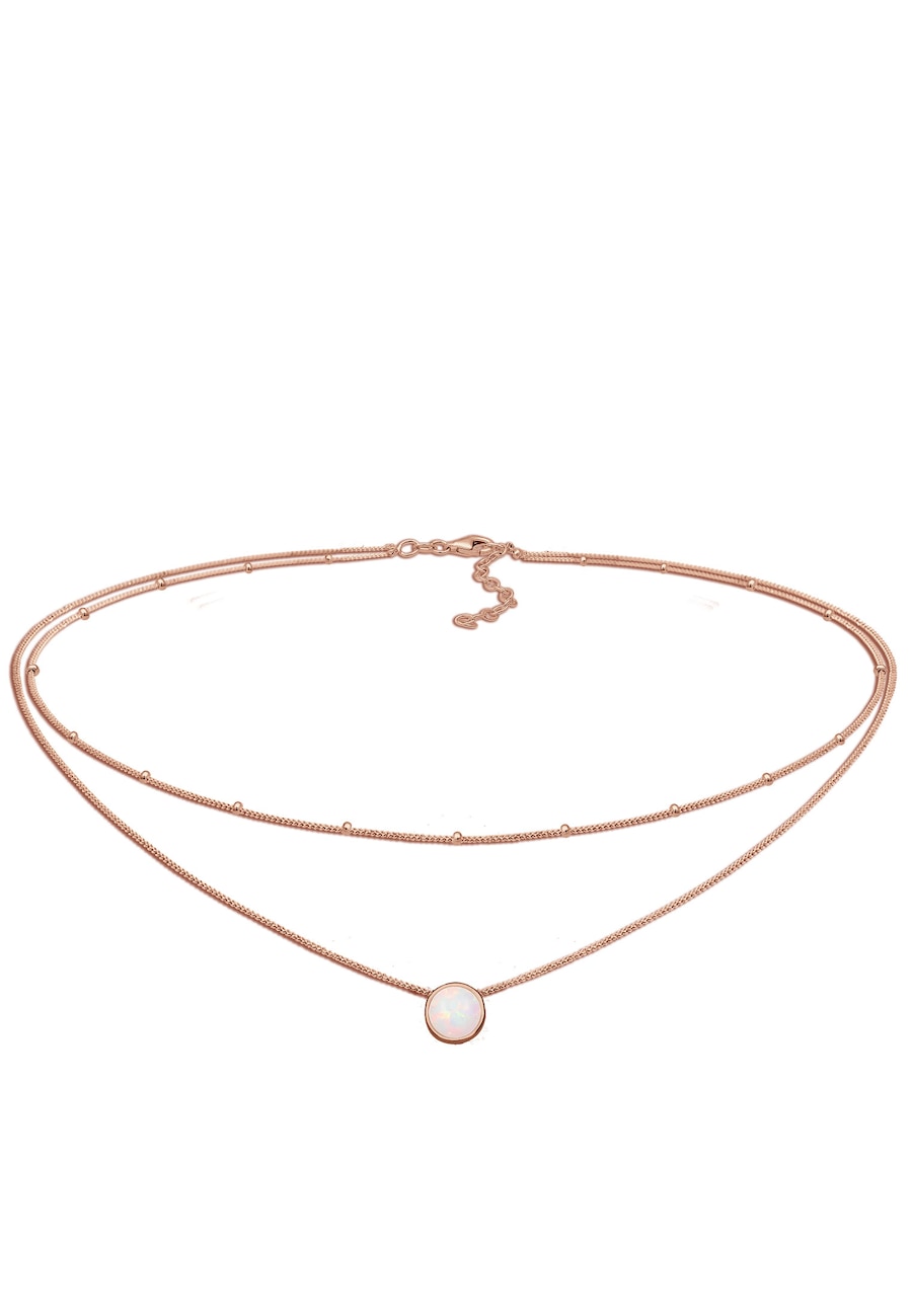 Elli Choker Layer Opal Kugelkette 925 Sterling Silber rosefarben Damen