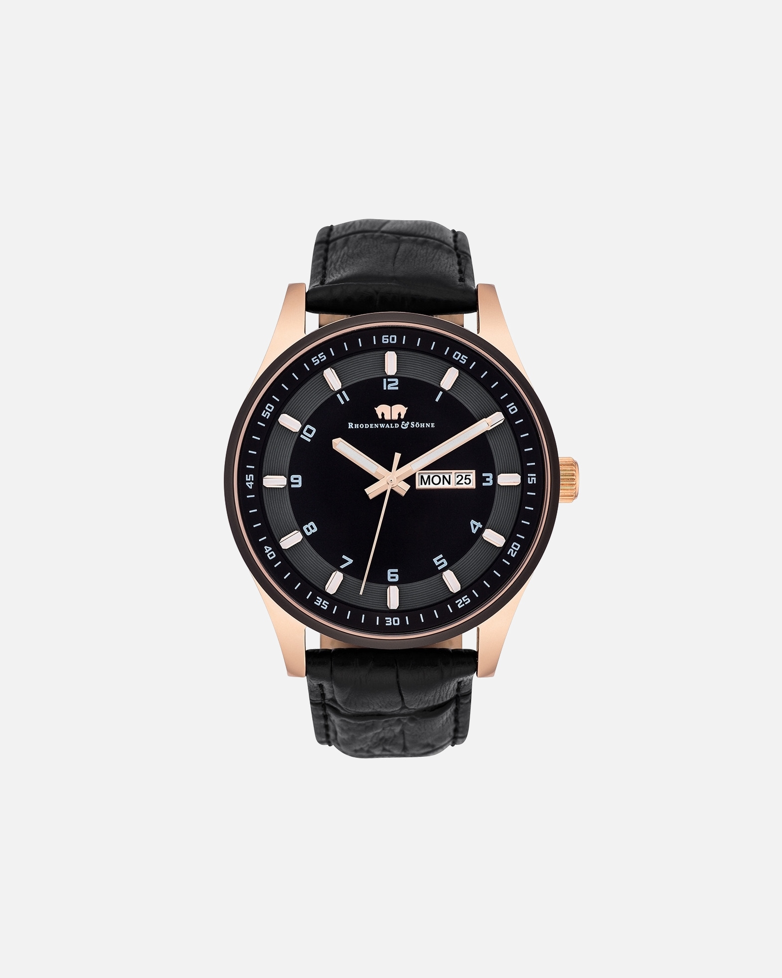 Uhr für Männlich Rhodenwald & Söhne Armband-Uhr Couragian aus Echtleder in schwarz 43,0 mm