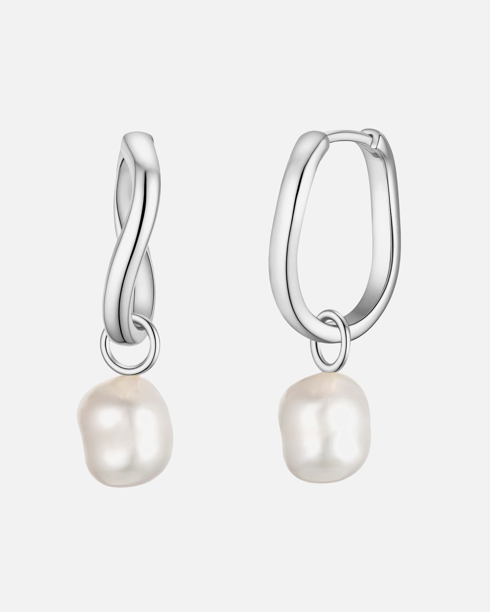 Ohrringe für Weiblich Glanzstücke München Perlen-Creolen aus Sterling Silber in silber mit Süßwasser-Zuchtperle 31,5 mm