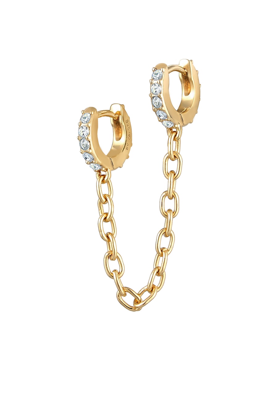 Elli Duo Creolen Trend 925 Silber, mit Kristallen von Swarovski goldfarben Damen