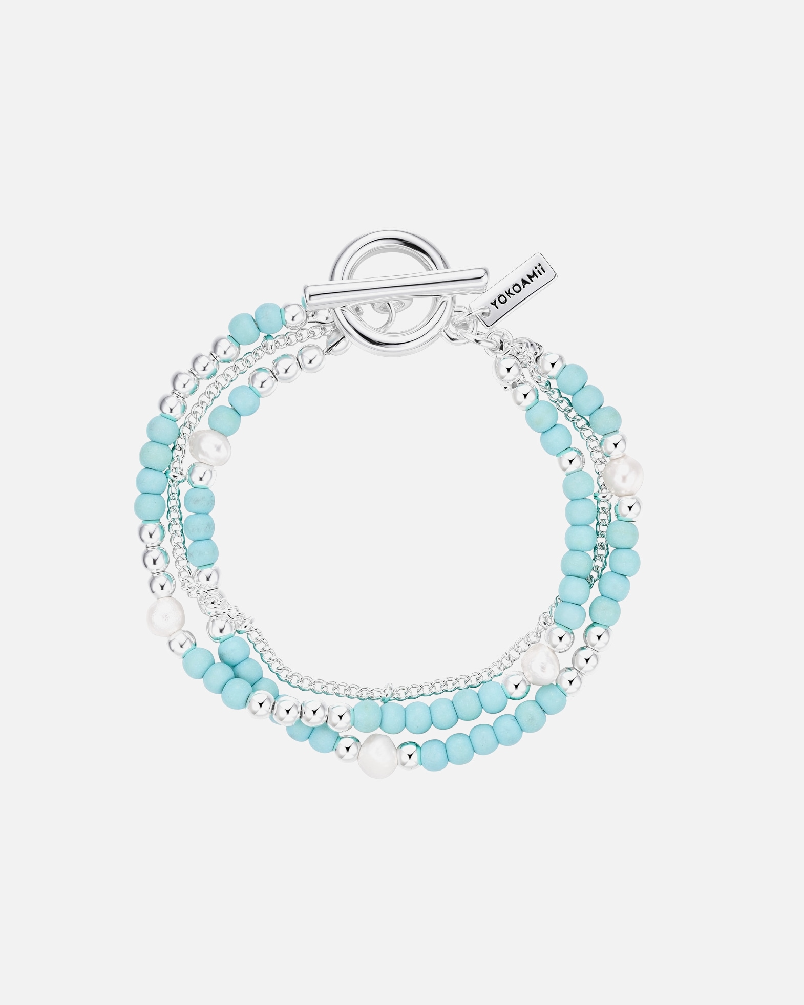 Armband für Weiblich Yokoamii Armband aus Metall-Legierung in silber mit Naturstein und Süßwasser-Zuchtperle 18,0 cm