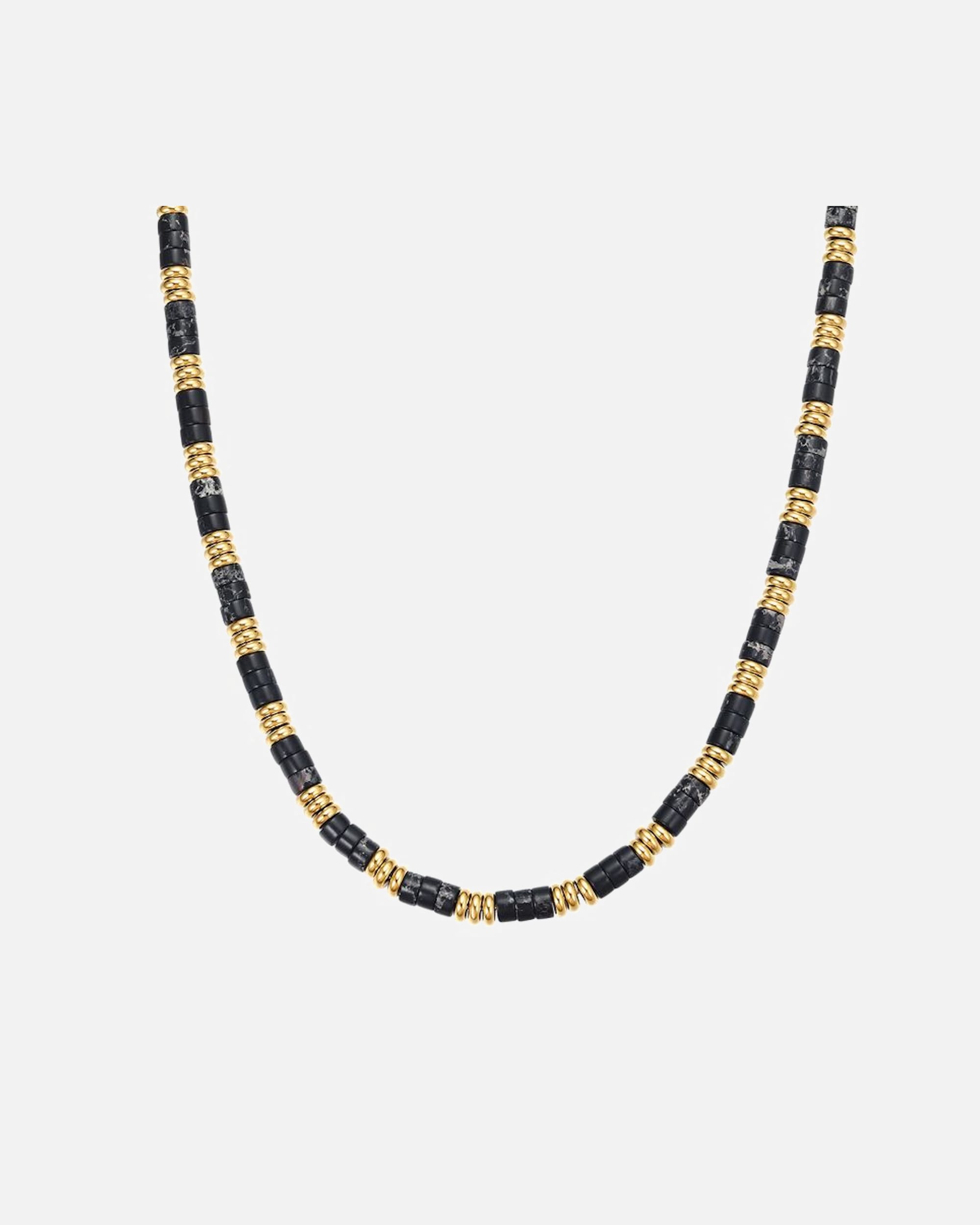 Halskette für Weiblich Hey Happiness Default Brand Line Chunky Perlenkette Schwarz – Statement Halskette – Edelstahl, wasserfest Gold