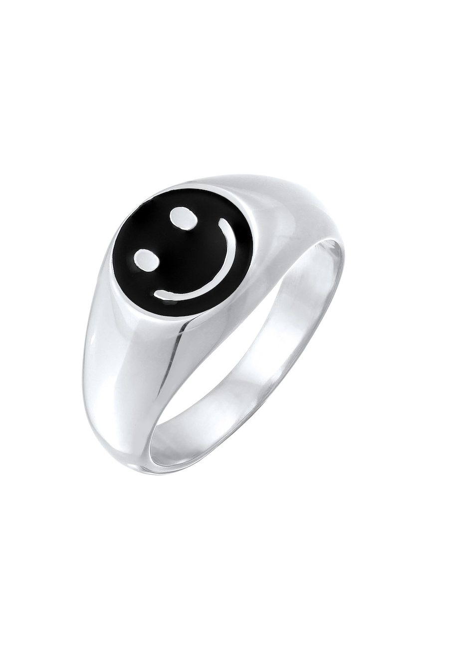 KUZZOI Herren Siegelring mit Smiling Face Emaille 925 Silber 64