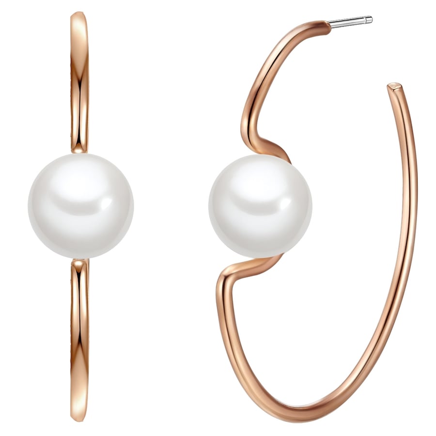 Yokoamii Perlen-Creolen Metall-Legierung Muschelkernperle in Roségold 40,1 mm Damen