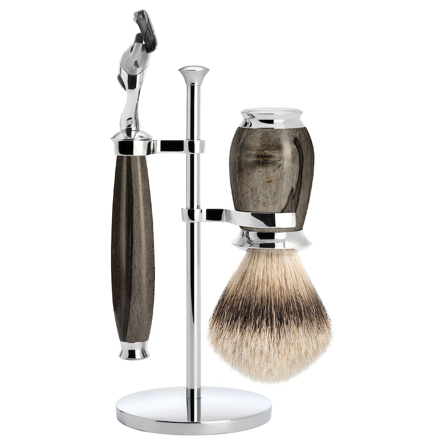 Mühle PURIST 3-teiliges Rasierset, Silberspitz Dachszupf, mit Gillette Fusion , Griffmaterial Maserbuche 1 pc. Herren