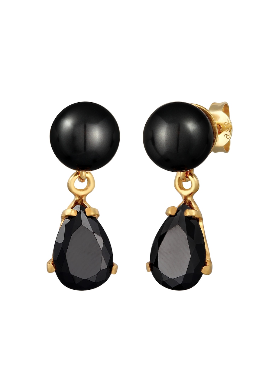 Elli Ohrringe Zirkonia Synth. Perle Schwarz 925 Silber vergoldet OneSize Damen