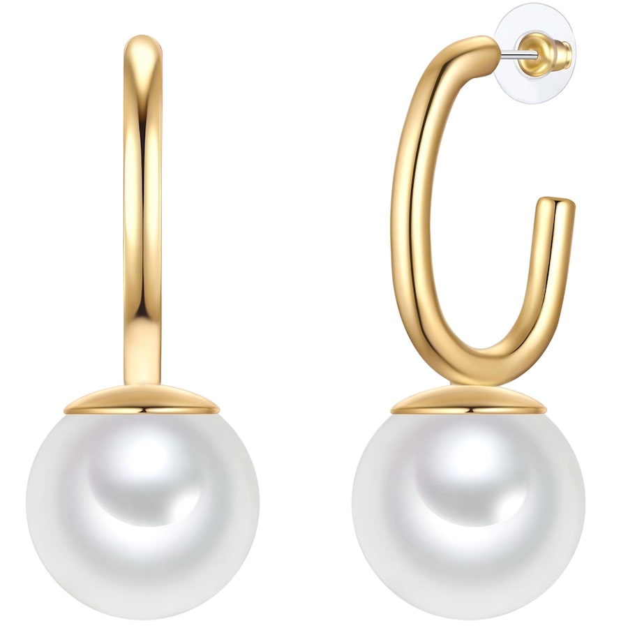 Yokoamii Creolen aus Metall-Legierung in Gelbgold mit Perle (synth.) 43,5 mm Damen