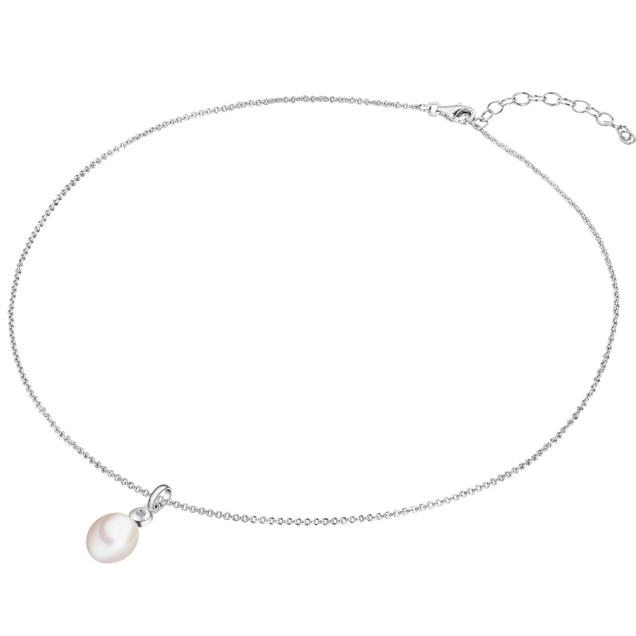 Lulu & Jane Diamant-Kette Sterling Silber Diamant Süßwasser-Zuchtperle in 45 cm + 5 Damen