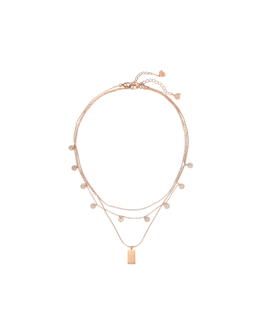 Hey Happiness Dreireihige Ketten-Set mit Rechteck Anhänger – Edelstahl Rosegold Damen