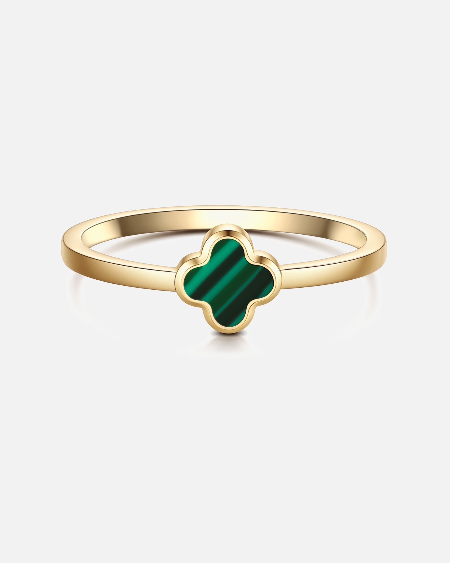 Ring für Weiblich Glanzstücke München Ring Kleeblatt aus Edelstahl in gelbgold mit Malachit (synth.) 50