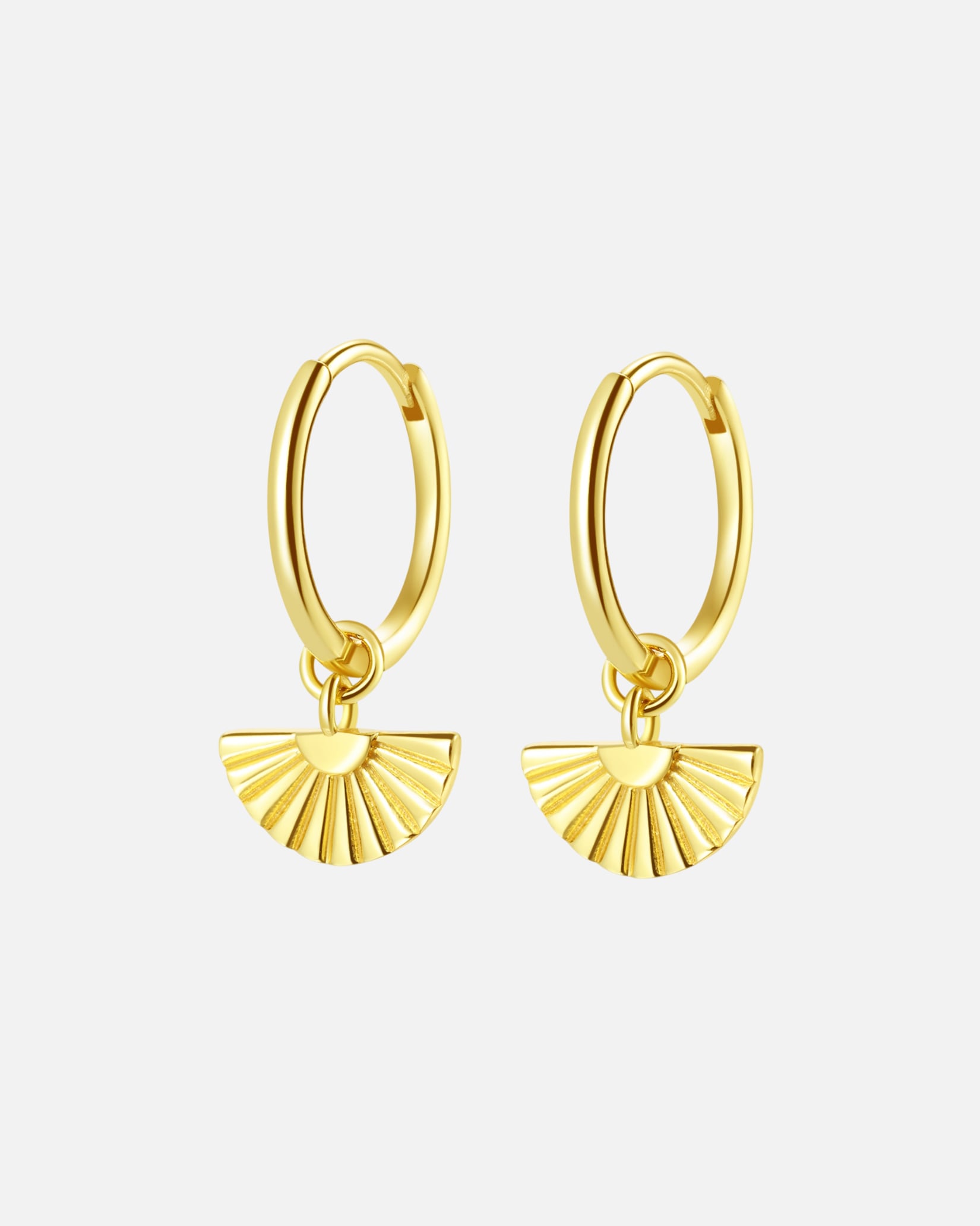 Ohrringe für Weiblich Hey Happiness Default Brand Line Kleine Creolen mit Fächer-Charms, 925 Silber Gold