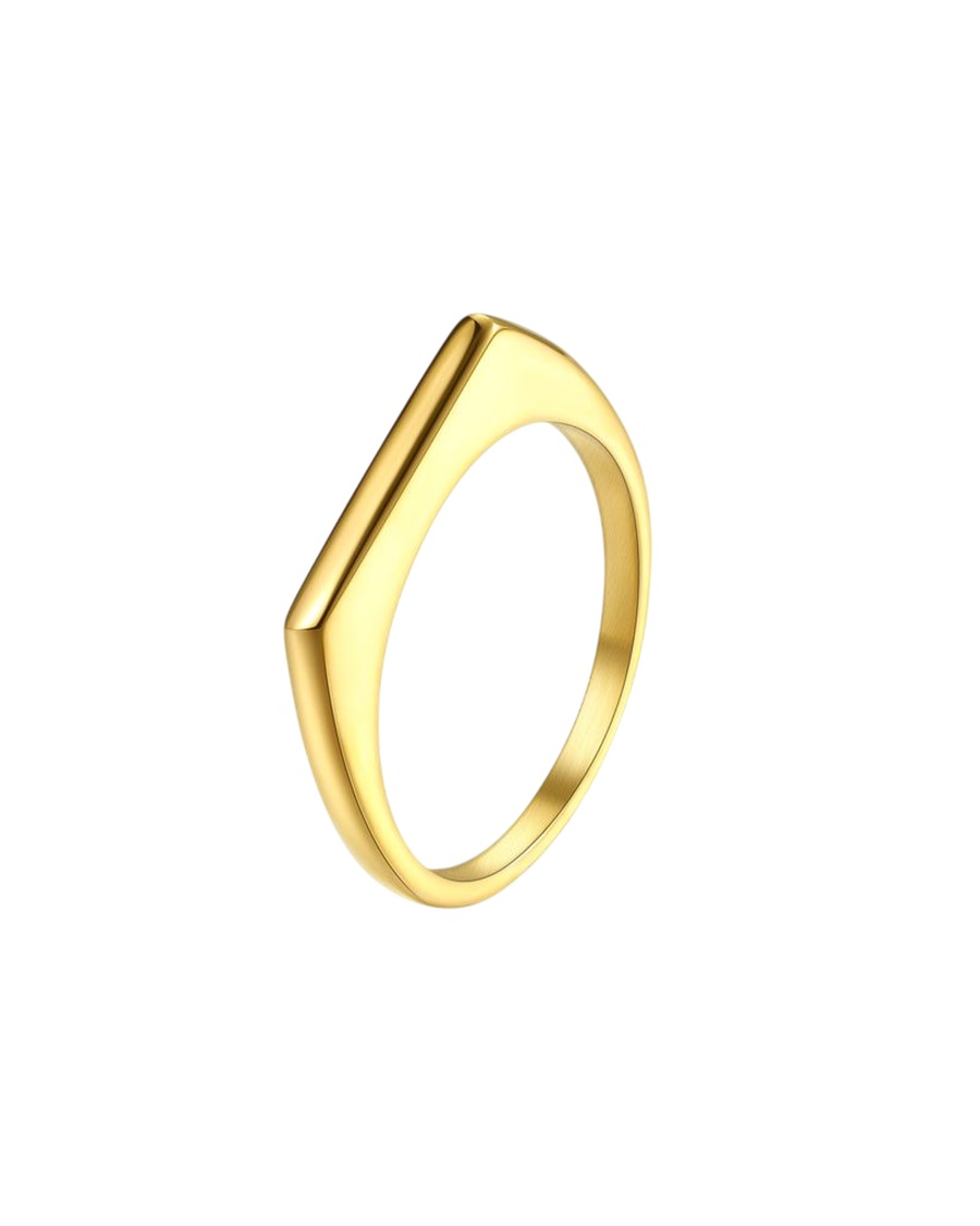 Hey Happiness Arc Signet Ring – Edelstahlring mit 18 K Goldvergoldung 49 Damen