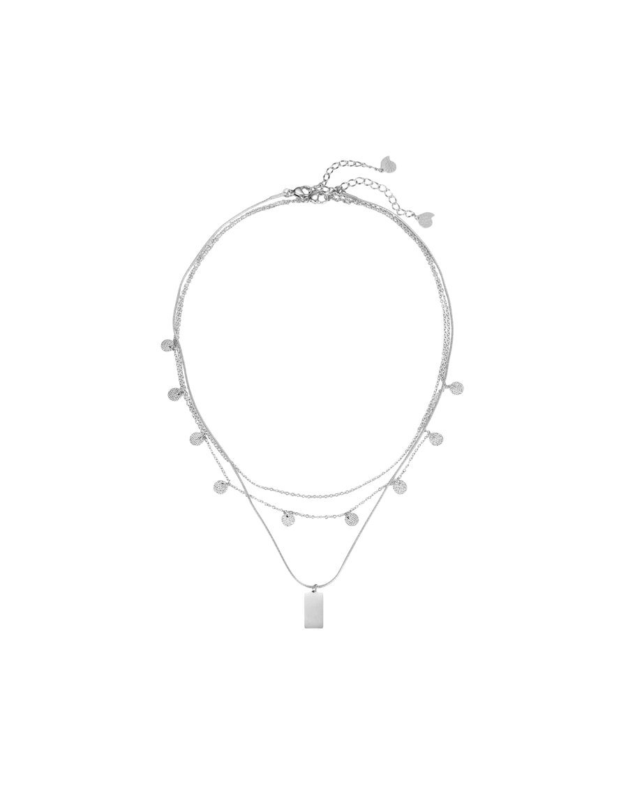 Hey Happiness Dreireihige Ketten-Set mit Rechteck Anhänger – Edelstahl Silber Damen
