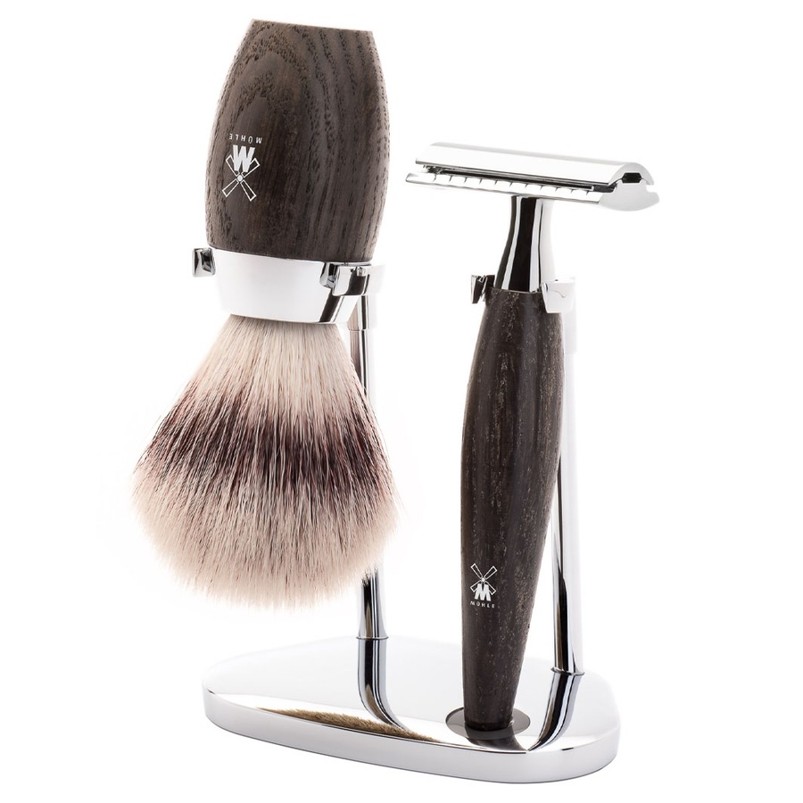 Mühle KOSMO 3-teiliges Rasierset, Silvertip Fibre , mit Rasierhobel Griffmaterial Mooreiche Herren