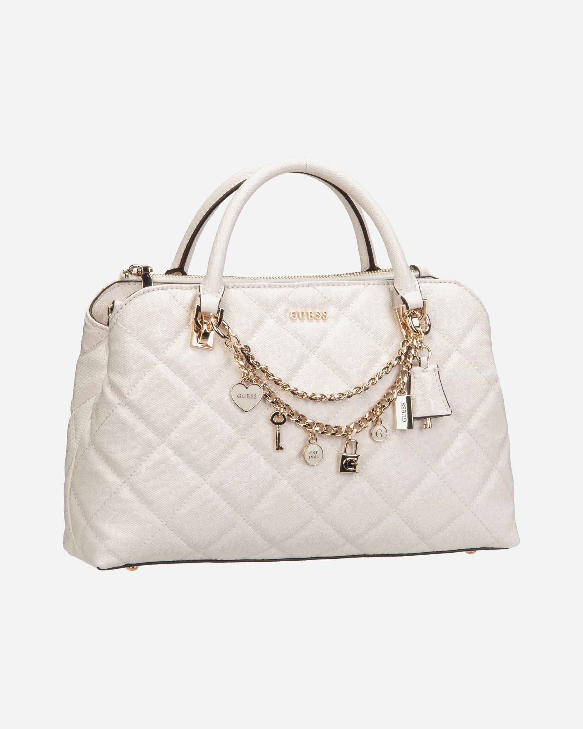 Handtasche für Weiblich Guess Handtasche Libby 2 Comp Satchel Off White