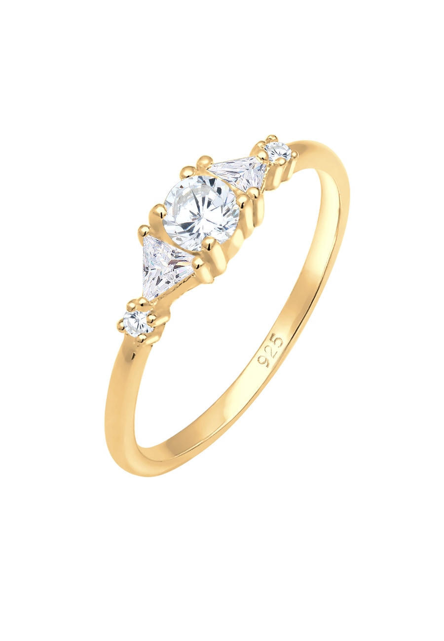 Elli PREMIUM Ring Triangel Zirkonia Funkelnd 925 Silber vergoldet 56 Damen