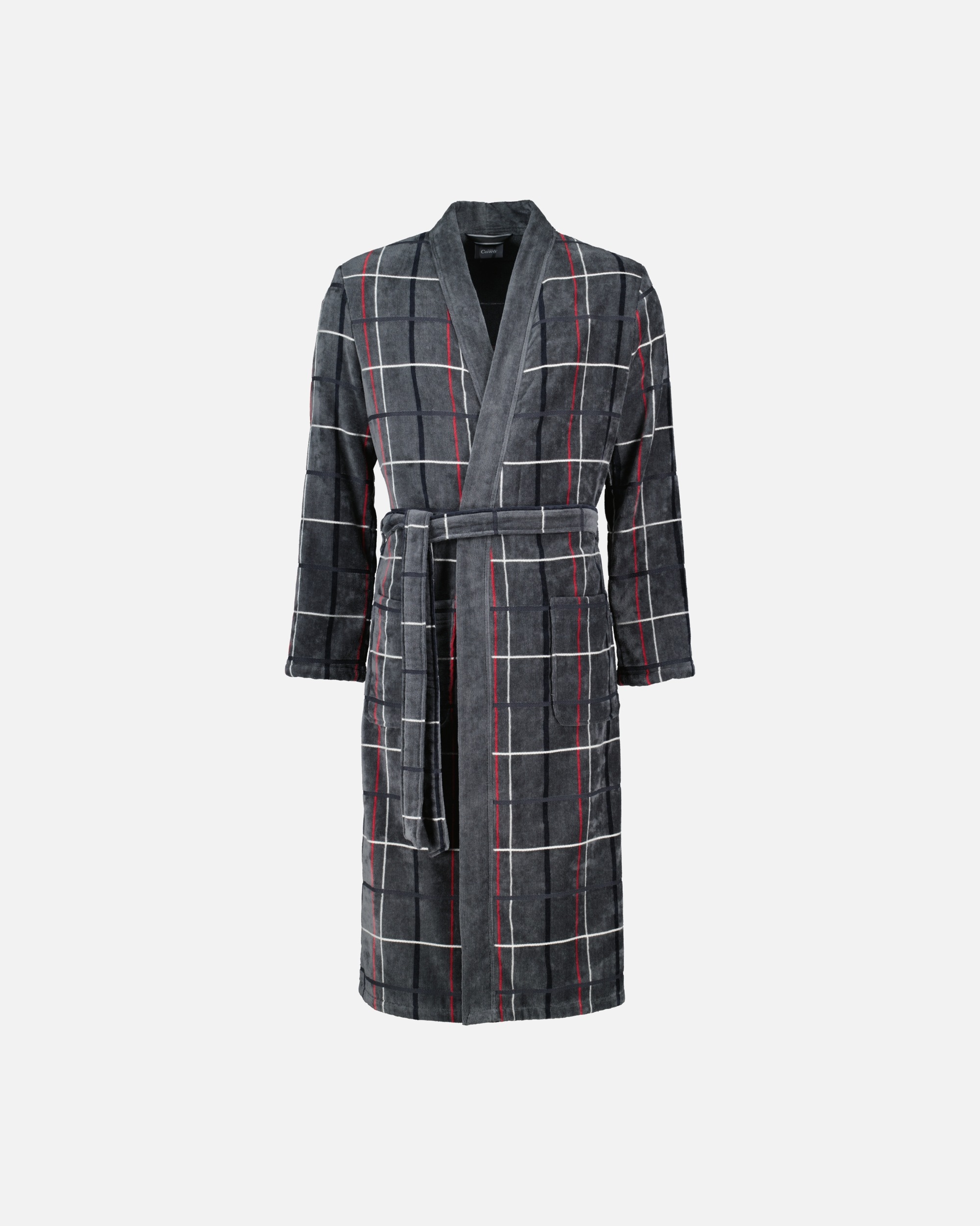 Bademantel für Männlich Cawö Cawö Bademäntel Herren Kimono Karo 4853 anthrazit-rot - 79 L