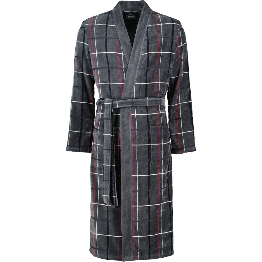 Cawö Bademäntel Herren Kimono Karo 4853 anthrazit-rot - 79 L