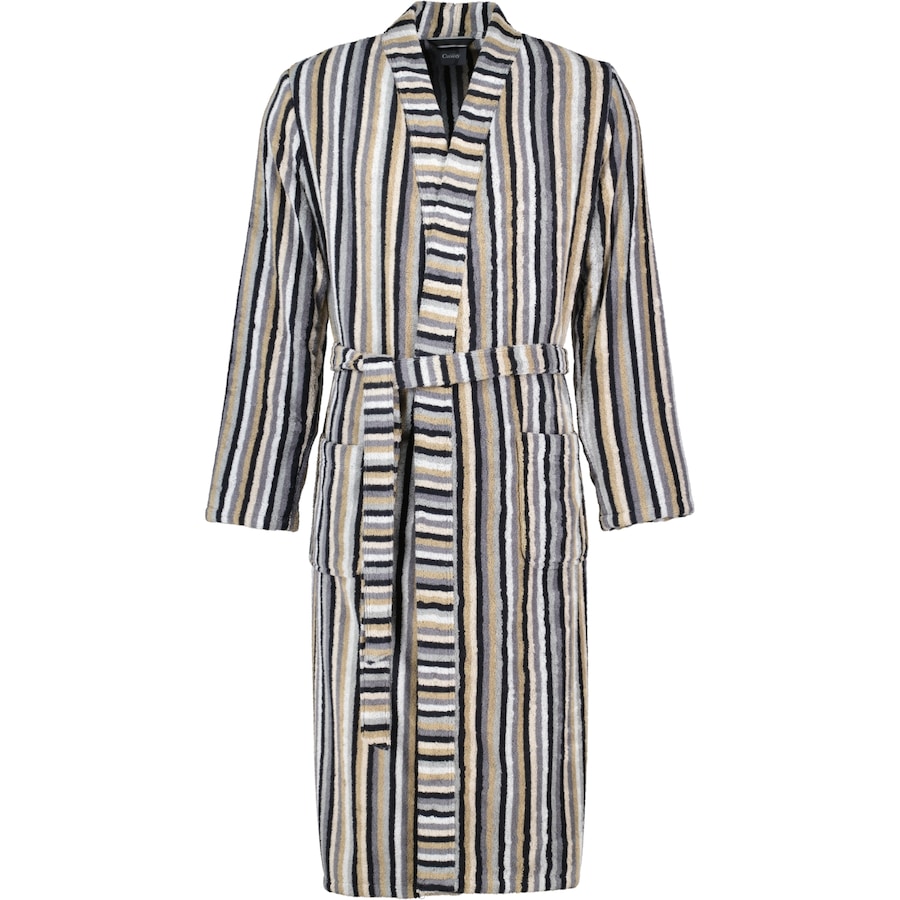 Cawö Bademäntel Herren Kimono Streifen 6607 kiesel - 73 M