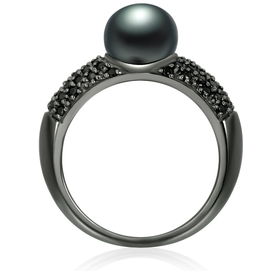 Valero Pearls Perlen-Ring aus Sterling Silber in schwarz mit Zirkonia Süßwasser-Zuchtperle 56 Damen