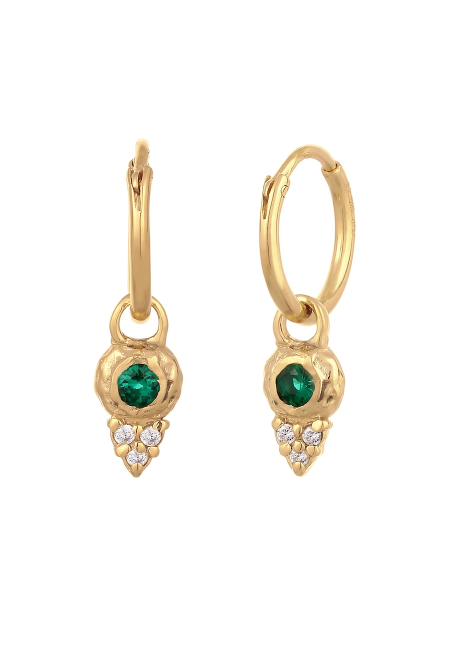 Elli PREMIUM Creolen Einhänger Zirkonia Synthetischer Smaragd Grün 925 Sterling Silber goldfarben Damen