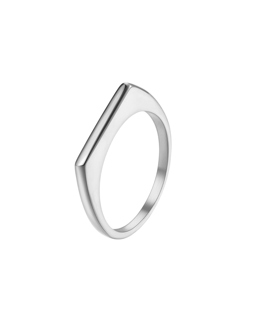 Hey Happiness Arc Signet Ring – Edelstahlring in Silber 54 Damen