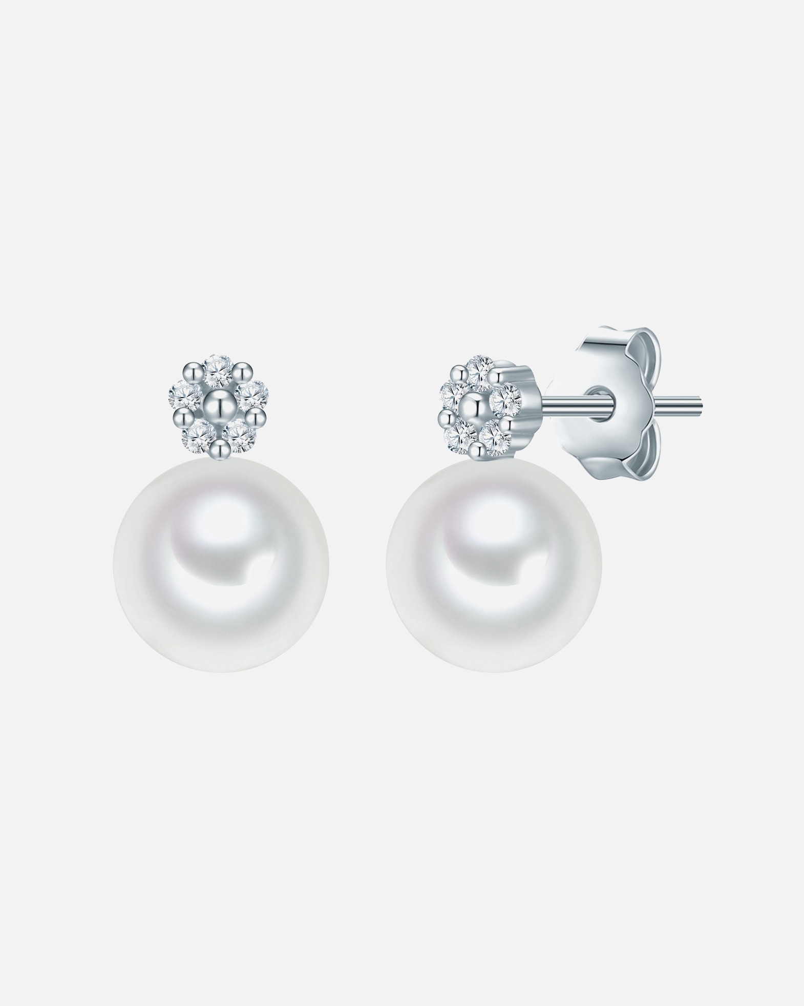 Ohrringe für Weiblich Valero Pearls Perlen-Ohrstecker Sterling Silber Zirkonia Süßwasser-Zuchtperle in Silber Silver