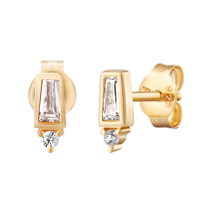 caï Ohrstecker 925/- Sterling Silber Zirkonia gelb vergoldet Weiss Damen