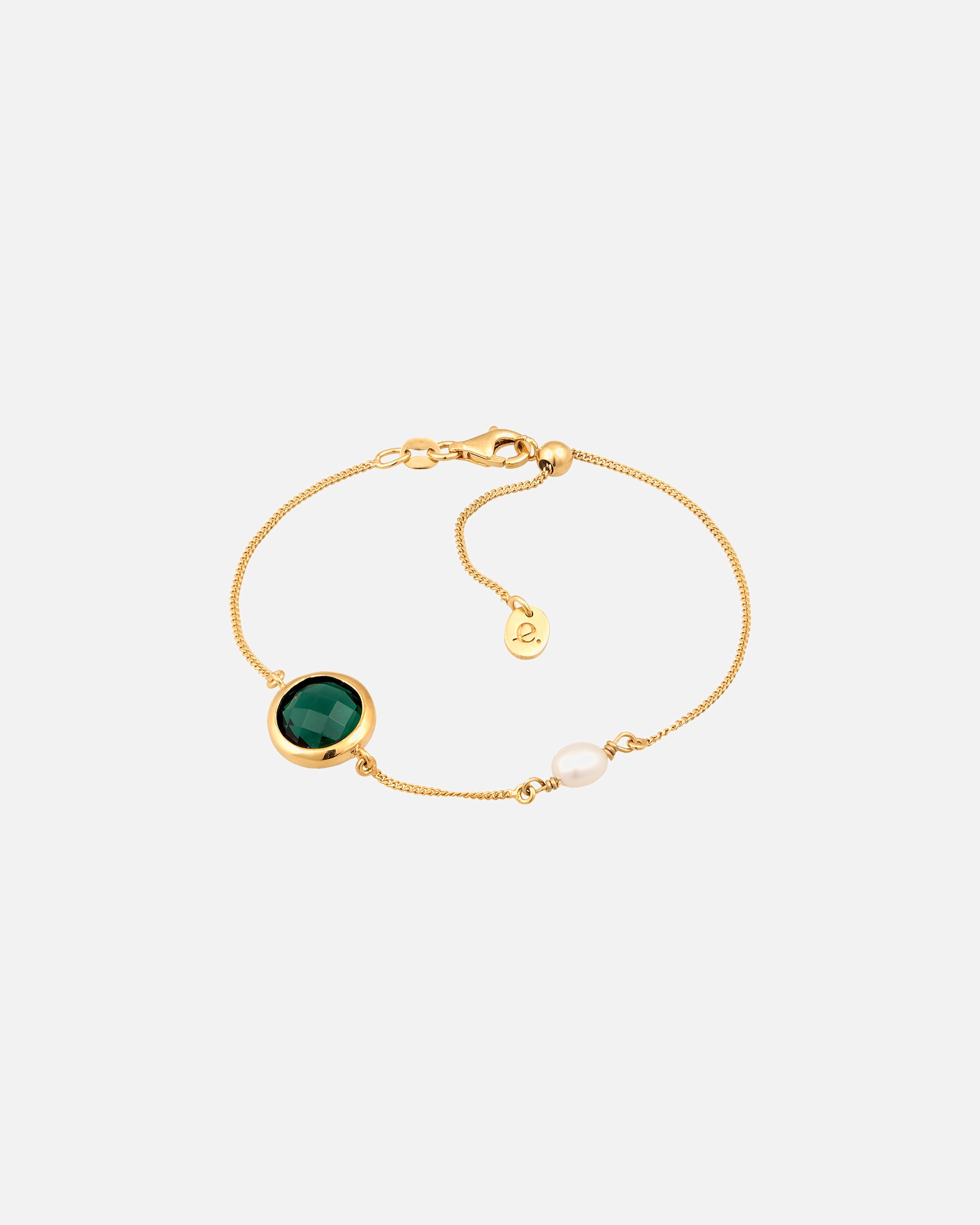 Armband für Weiblich Elli PREMIUM Süßwasserzuchtperle Quarz Grün 925 Sterling Silber goldfarben