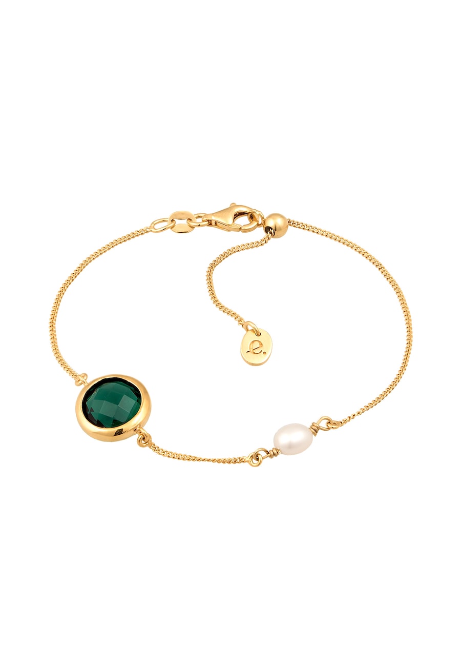 Elli PREMIUM Süßwasserzuchtperle Quarz Grün 925 Sterling Silber goldfarben Damen