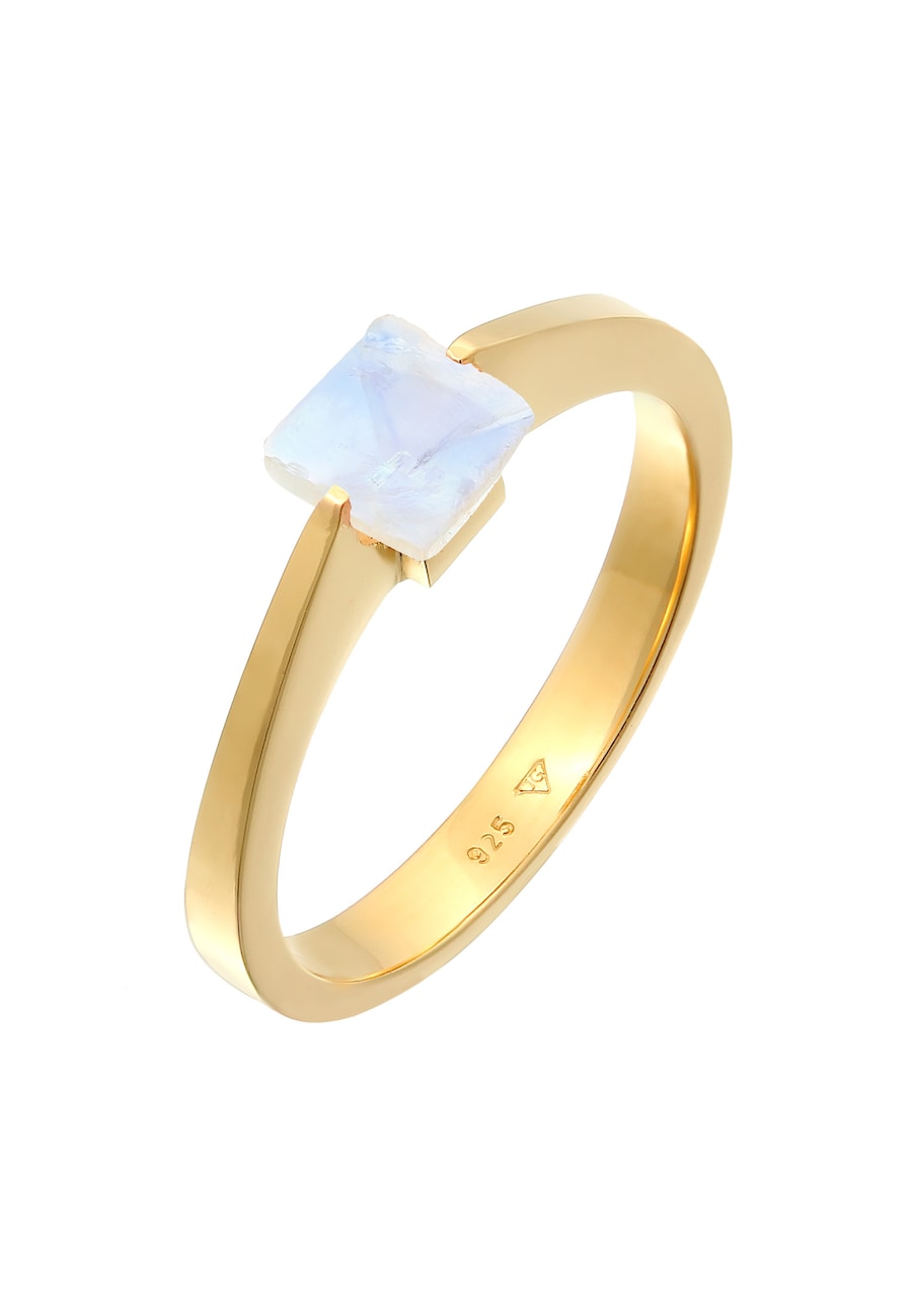Elli PREMIUM Ring Solitär Mondstein Edelstein Viereck 925 Silber 54 Damen