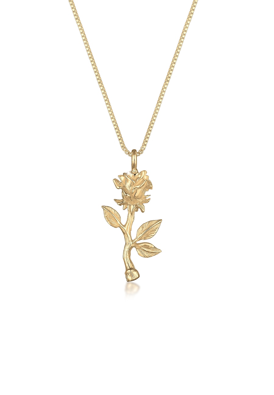 Elli Box Chain Rosen-Anhänger Vintage Look 925 Silber goldfarben Damen