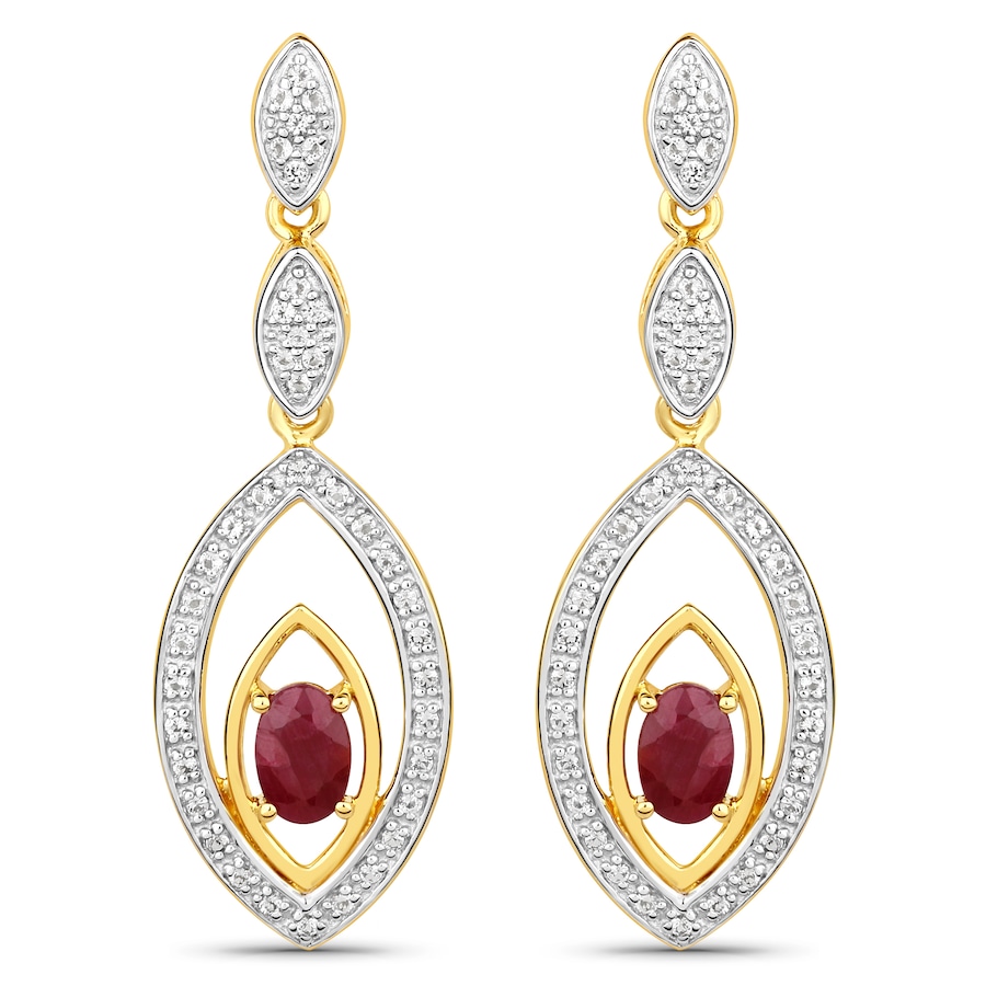 Vira Jewels Ohrringe 925/- Sterling Silber Rubin rot 1,38 ct. gelb vergoldet Damen