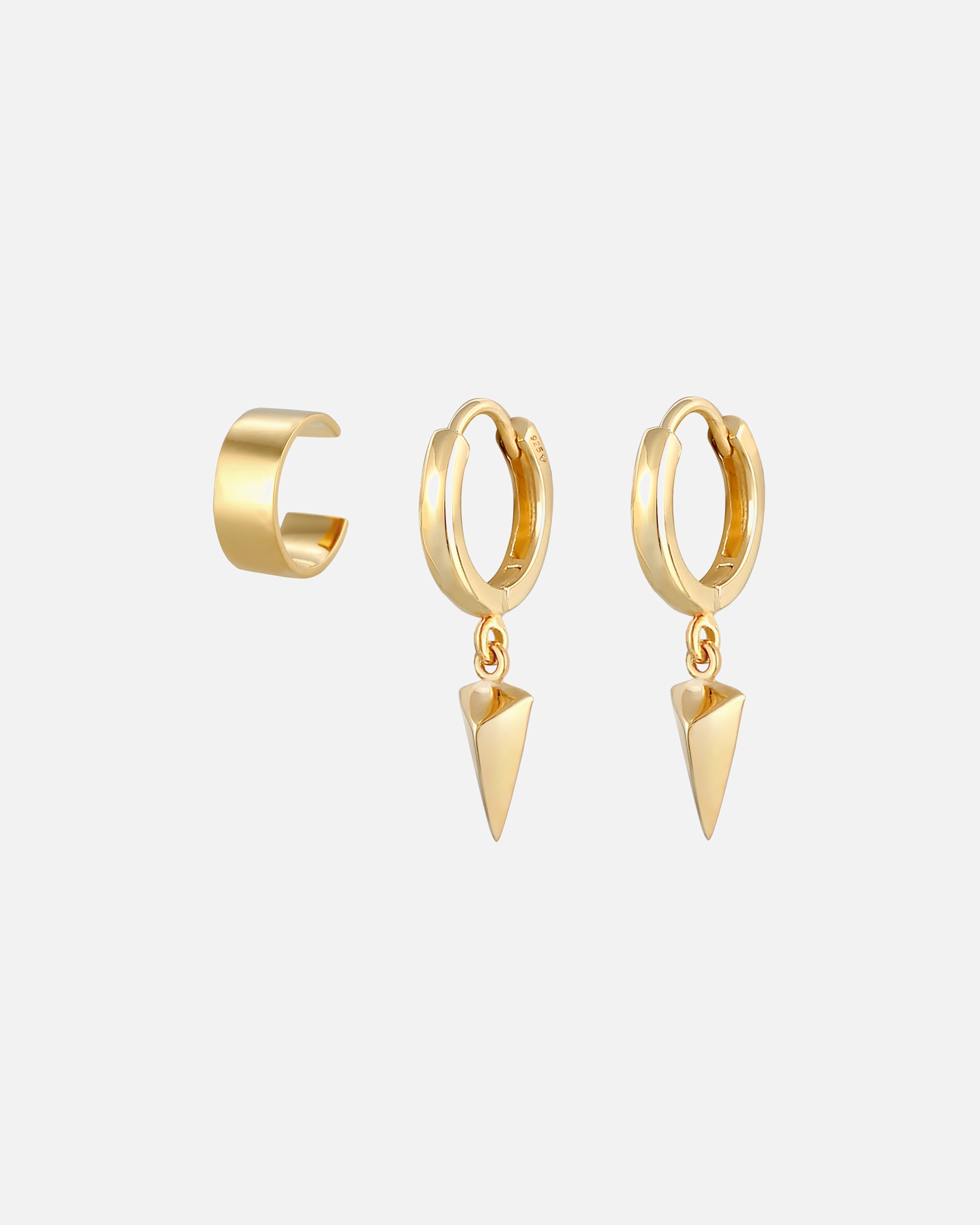 Ohrringe für Weiblich Elli 2er Set Hänger Earcuff Creole Dreieck 925 Sterling Silber goldfarben