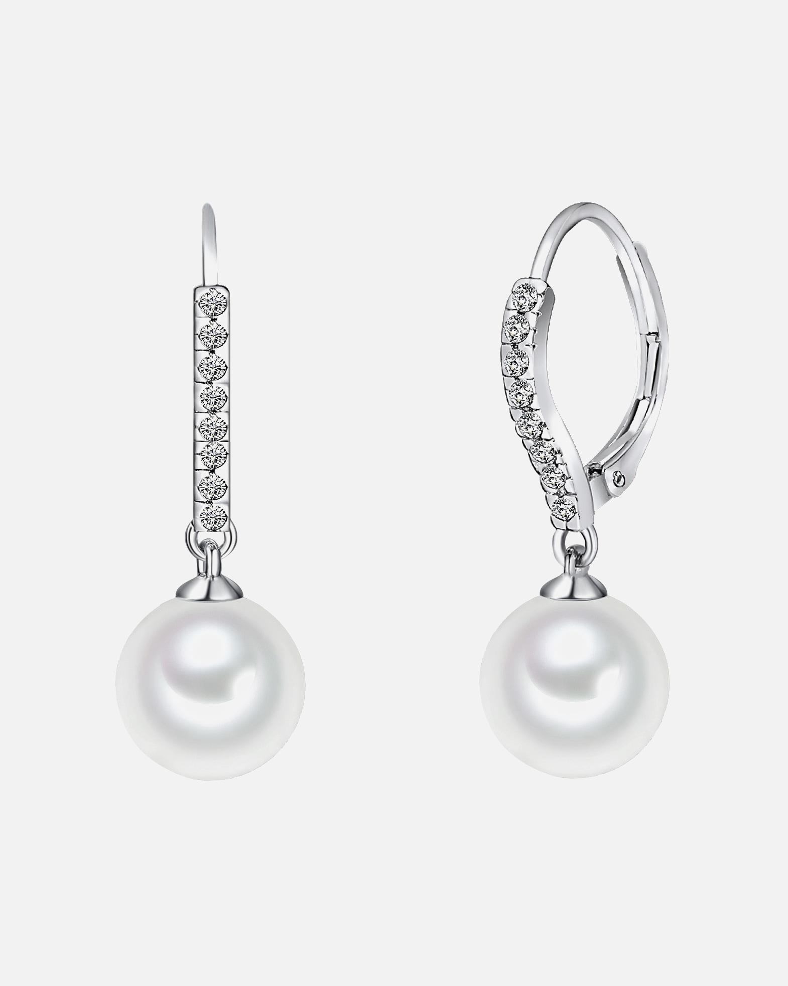 Ohrringe für Weiblich Lulu & Jane Perlen-Ohrhänger Messing Zirkonia Muschelkernperle in Silber 30,0 mm