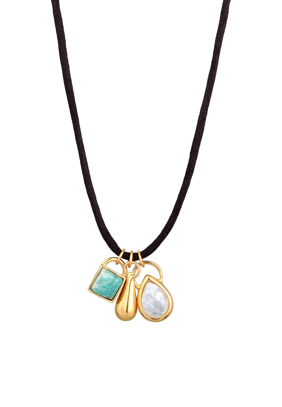 Elli PREMIUM Satin Choker Layer Amazonit Mondstein 925 Sterling Silber vergoldet 32 Damen