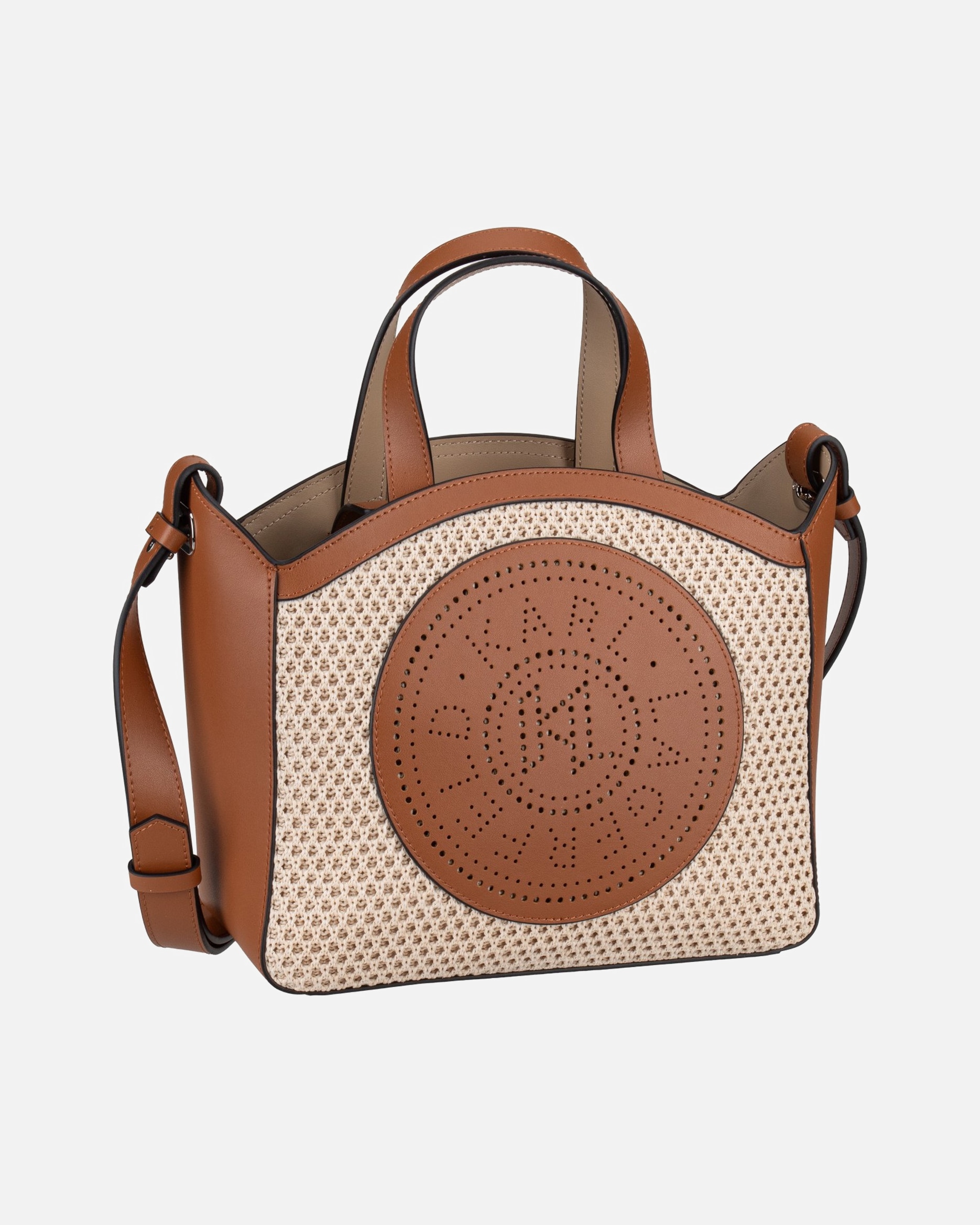 Handtasche für Weiblich Karl Lagerfeld Handtasche K/Circle SM Tote Raffia Mesh Natural/Tan - Tote Bag-Onesize Natural-Tan