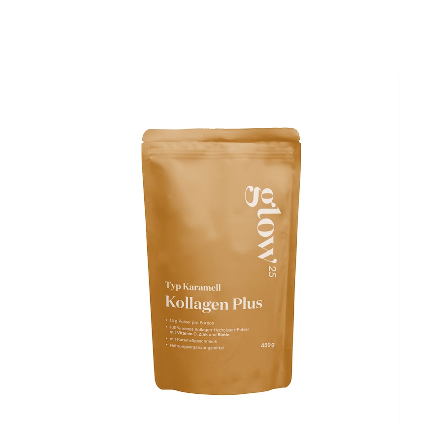 Glow25 Kollagen Plus Typ Karamell mit Vitamin C, Zink und Biotin 450g 0.45 kg