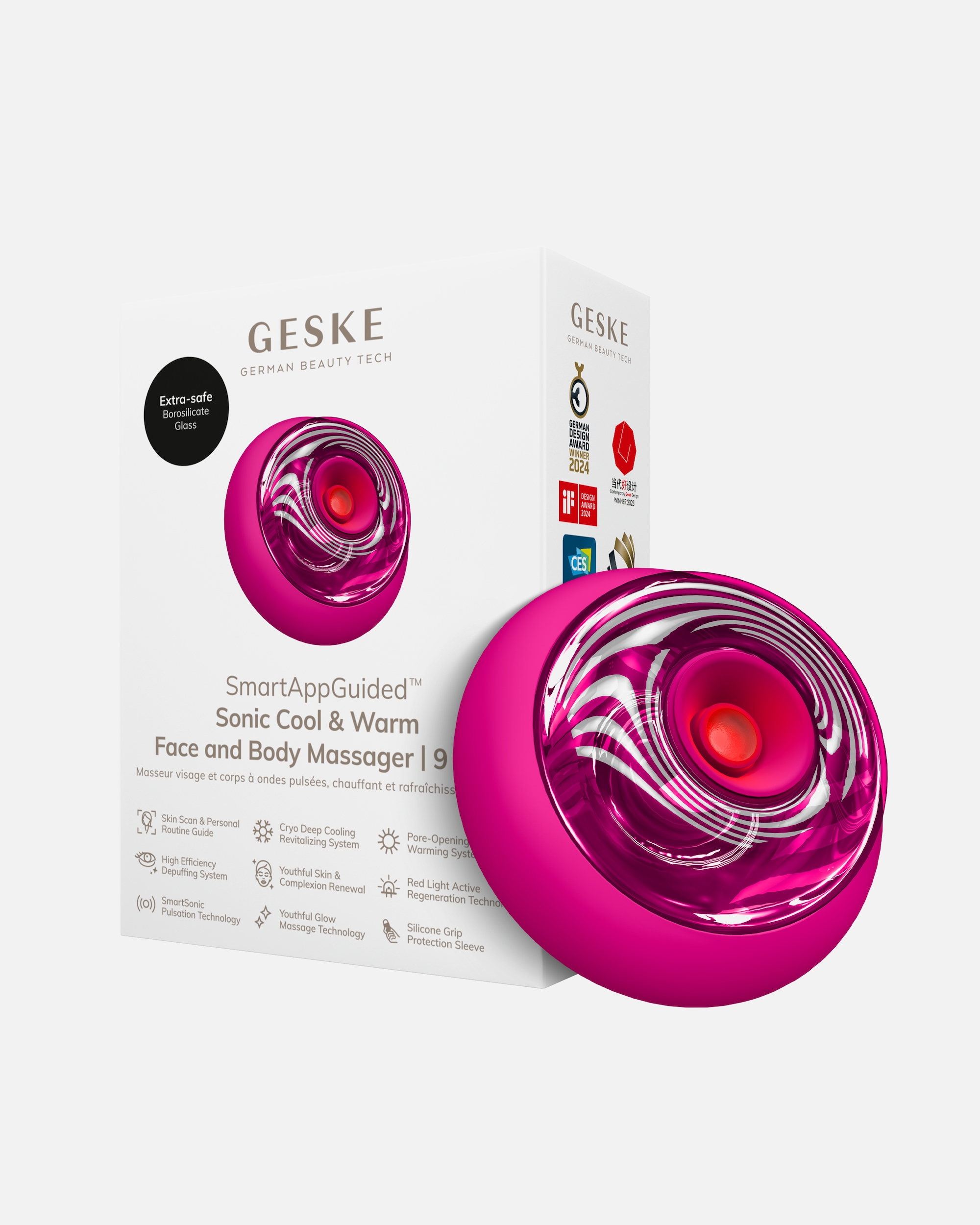 Multifunktionsgerät für Unisex GESKE GESKE SmartAppGuided™ Sonic Cool & Warm Face & Body Massager | 9 in 1 Magenta