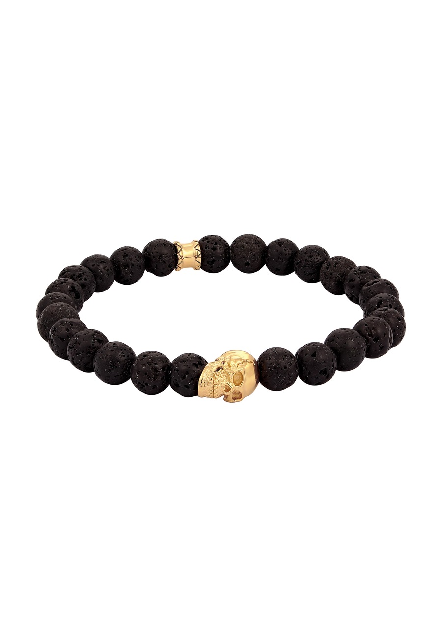 KUZZOI Herren Totenkopf Lava Stein Perlen 925 Silber 23